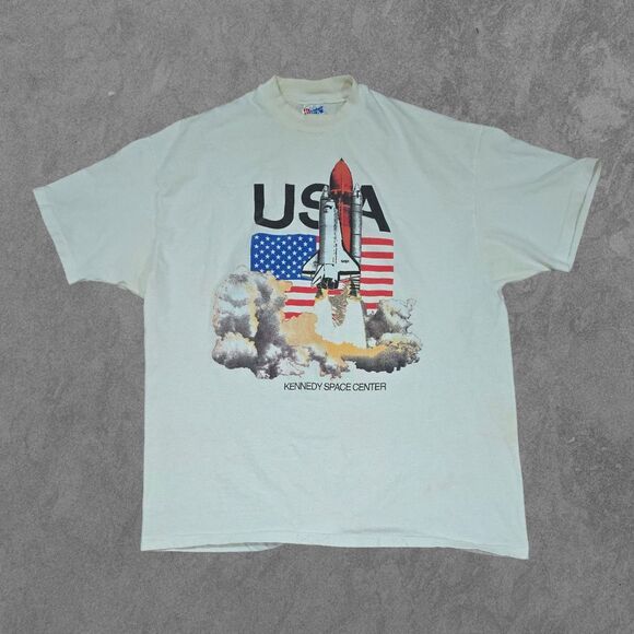 Vintage NASA Space Shuttle Shirt XL White Kennedy Space Center 90s Single Stitch - Picture 1 of 6